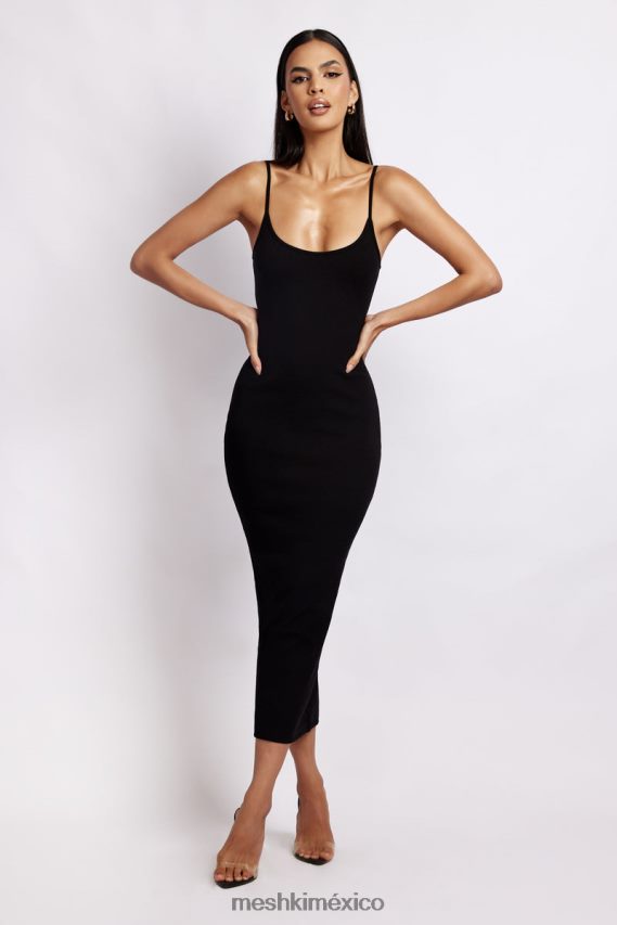 Meshki vestido midi de tirantes de canalé alexis negro ropa H48F8H361