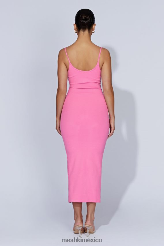 Meshki vestido midi de tirantes de canalé alexis rosa chicle ropa H48F8H421