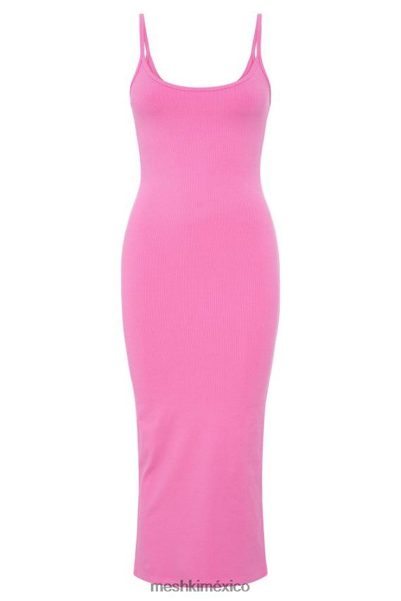 Meshki vestido midi de tirantes de canalé alexis rosa chicle ropa H48F8H421