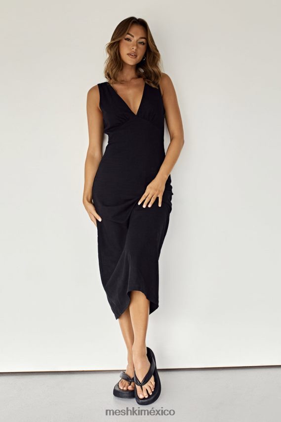 Meshki vestido midi elspeth de lino negro ropa H48F8H403