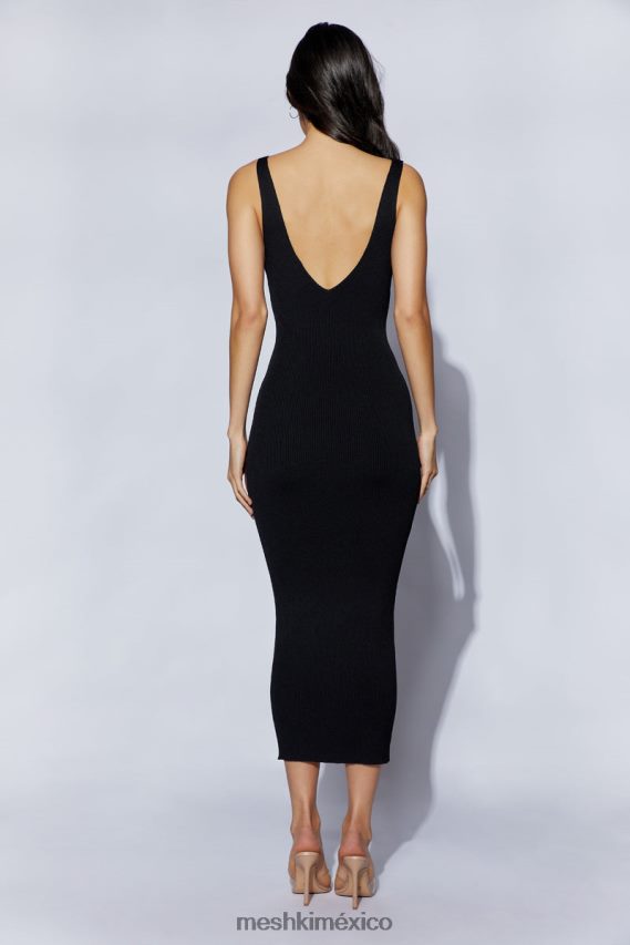 Meshki vestido midi jodie con cuello en v negro ropa H48F8H375