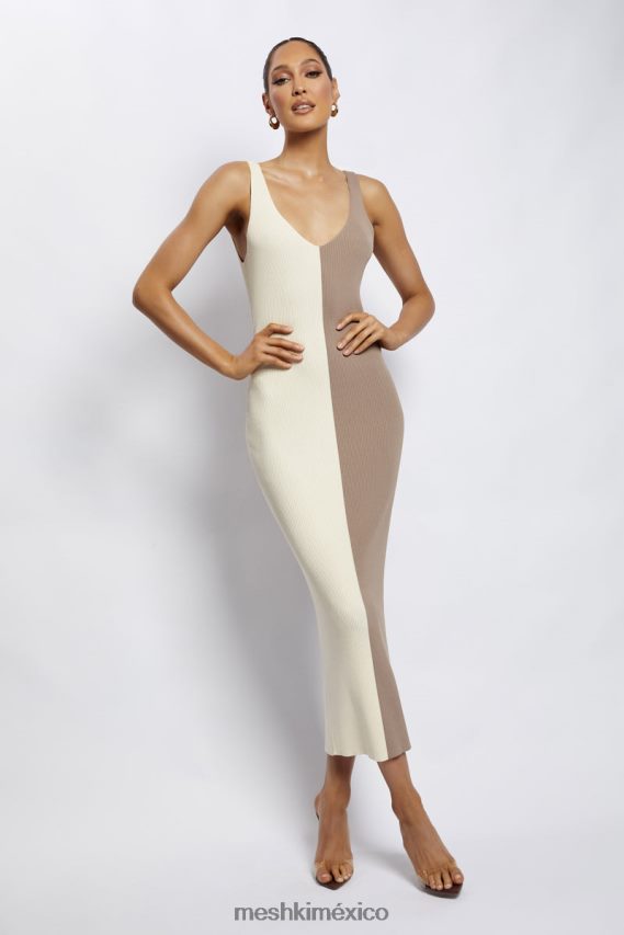 Meshki vestido midi jodie de dos tonos con cuello en v desnudo múltiple ropa H48F8H750