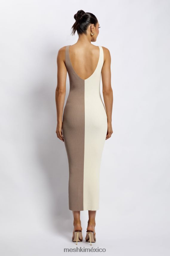 Meshki vestido midi jodie de dos tonos con cuello en v desnudo múltiple ropa H48F8H750