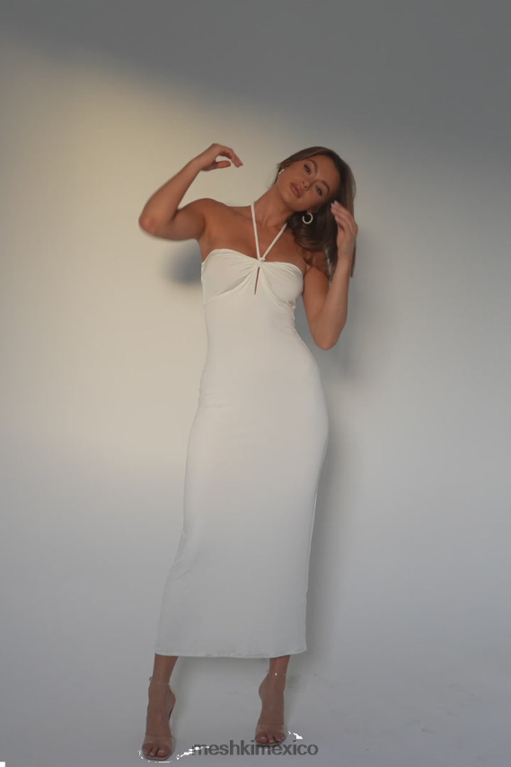 Meshki vestido midi krissy de punto con cuello halter y retorcido blanco ropa H48F8H172