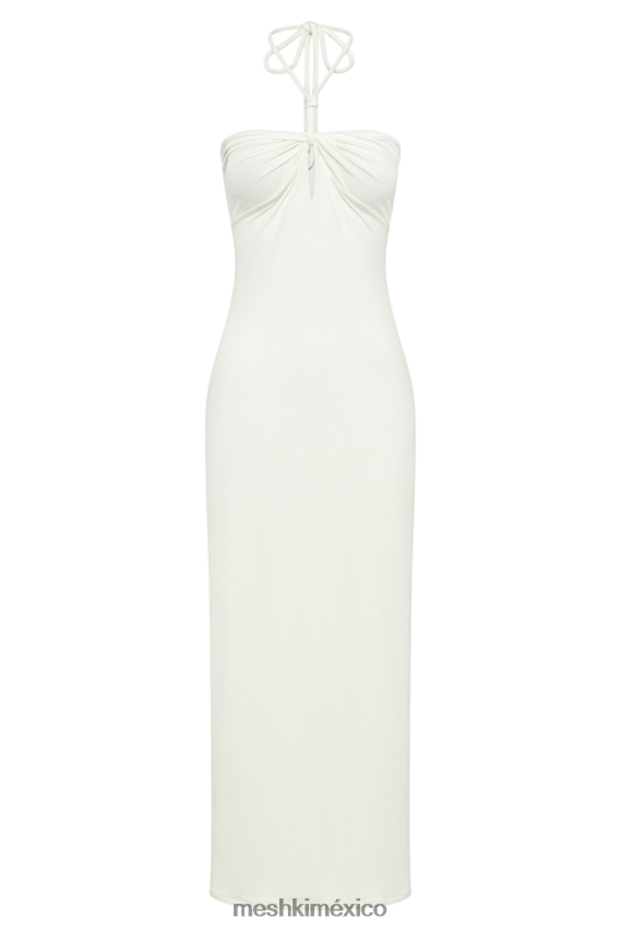 Meshki vestido midi krissy de punto con cuello halter y retorcido blanco ropa H48F8H172