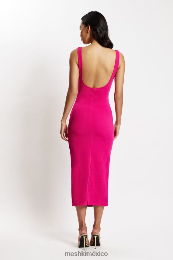 Meshki vestido midi maria de crepé con cuello cuadrado fucsia ropa H48F8H537