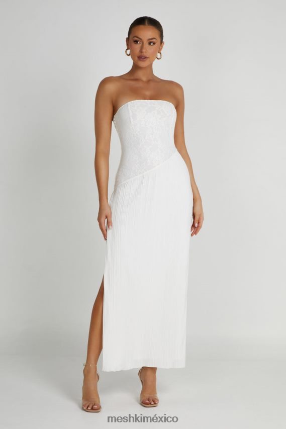 Meshki vestido midi plisado de encaje skye sin tirantes blanco ropa H48F8H305