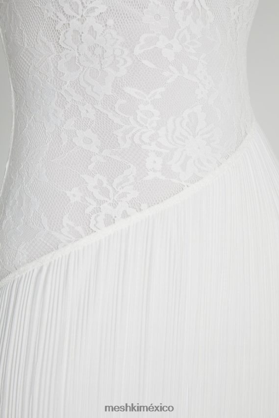 Meshki vestido midi plisado de encaje skye sin tirantes blanco ropa H48F8H305