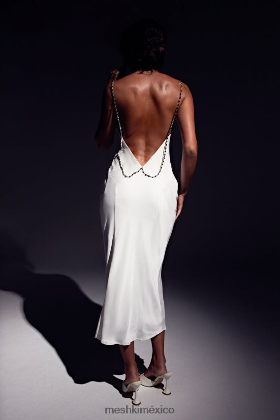 Meshki vestido midi rasta con cuello desbocado y tirantes de strass blanco ropa H48F8H534