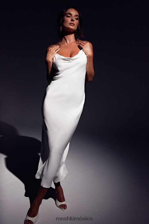 Meshki vestido midi rasta con cuello desbocado y tirantes de strass blanco ropa H48F8H534