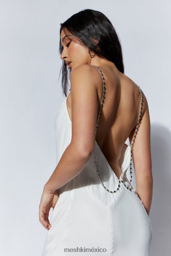 Meshki vestido midi rasta con cuello desbocado y tirantes de strass blanco ropa H48F8H534