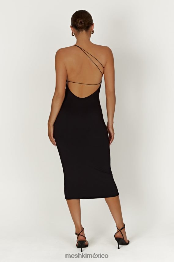 Meshki vestido midi rosalind de nailon reciclado con un solo hombro negro ropa H48F8H377