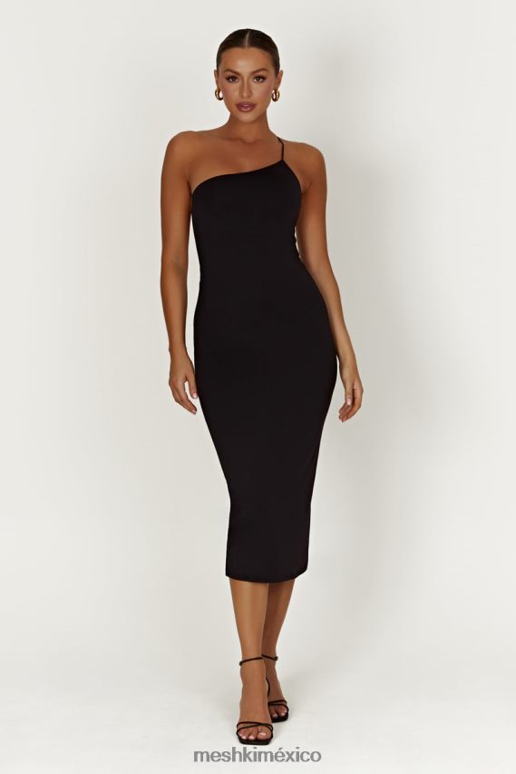 Meshki vestido midi rosalind de nailon reciclado con un solo hombro negro ropa H48F8H377