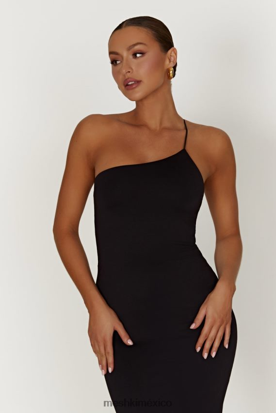 Meshki vestido midi rosalind de nailon reciclado con un solo hombro negro ropa H48F8H377