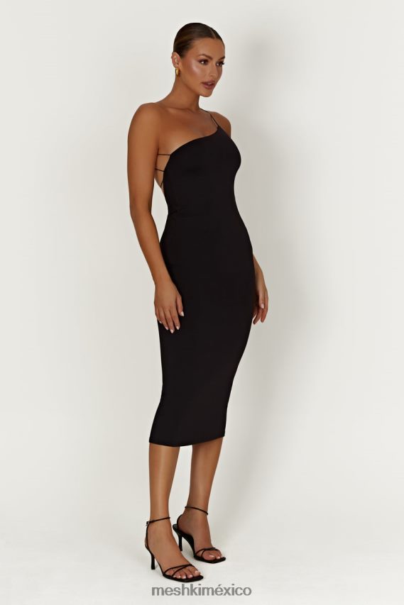 Meshki vestido midi rosalind de nailon reciclado con un solo hombro negro ropa H48F8H377