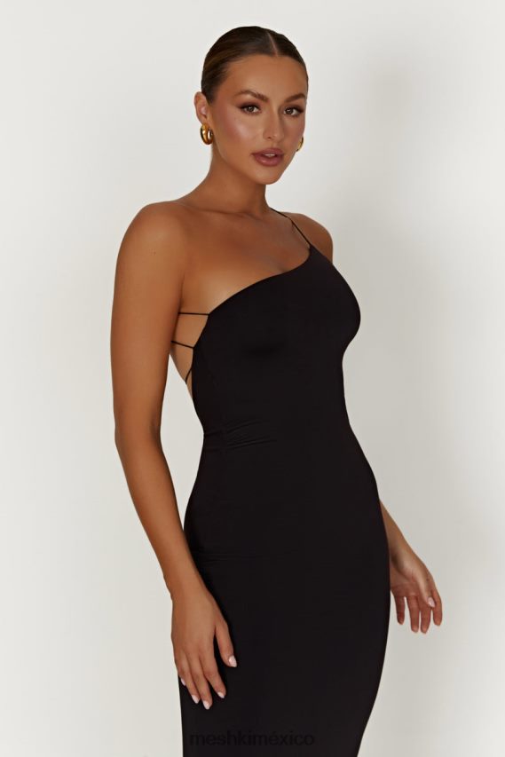Meshki vestido midi rosalind de nailon reciclado con un solo hombro negro ropa H48F8H377