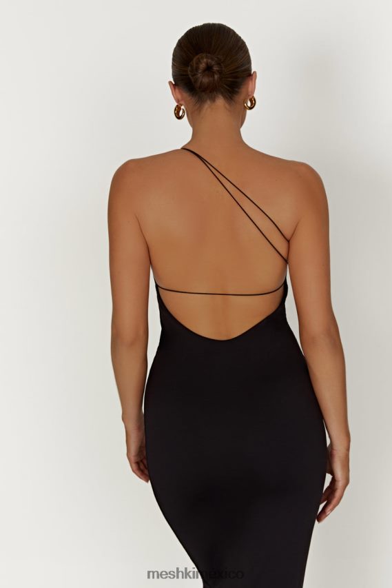 Meshki vestido midi rosalind de nailon reciclado con un solo hombro negro ropa H48F8H377