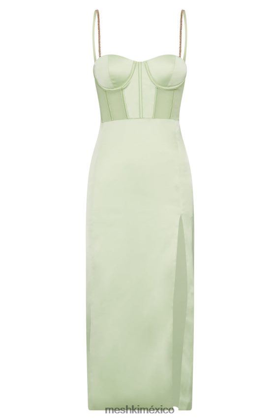 Meshki vestido midi talisa con tirantes de cadena y abertura lateral con corsé verde pistacho ropa H48F8H612