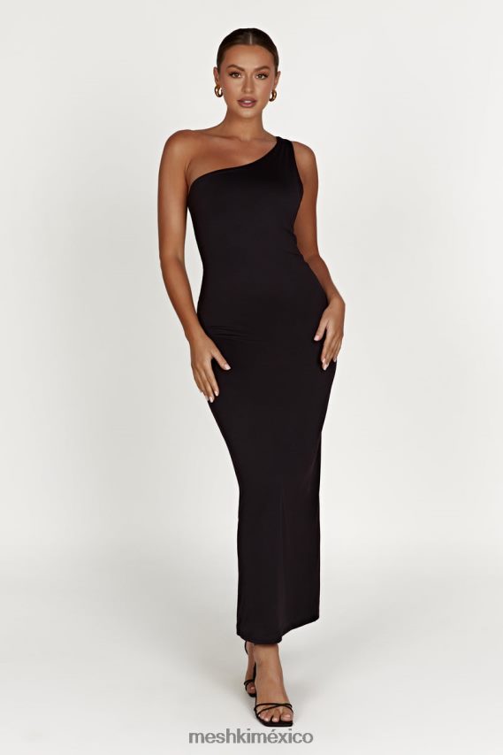 Meshki vestido midi teagan de nailon reciclado con un solo hombro negro ropa H48F8H501