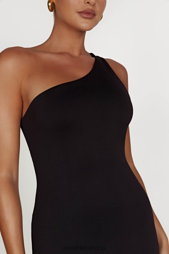 Meshki vestido midi teagan de nailon reciclado con un solo hombro negro ropa H48F8H501