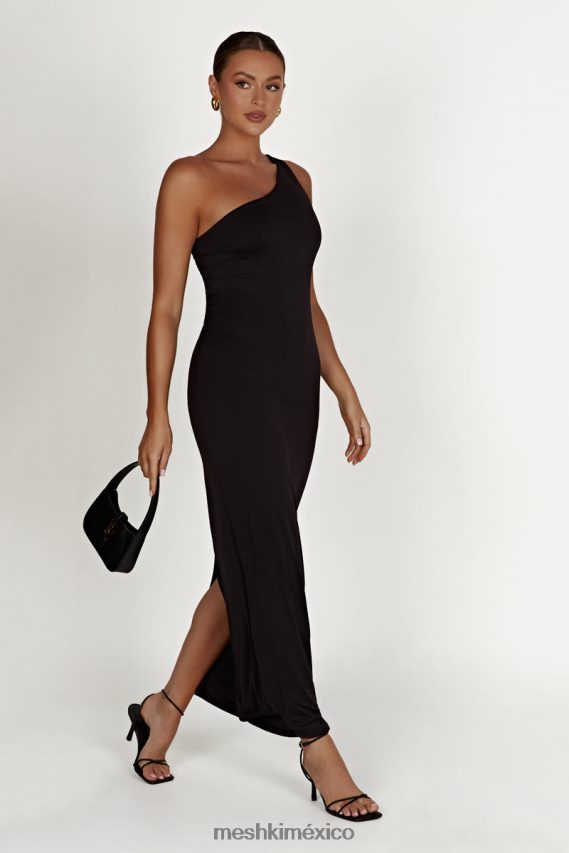 Meshki vestido midi teagan de nailon reciclado con un solo hombro negro ropa H48F8H501