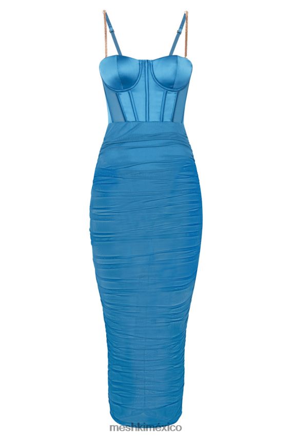 Meshki vestido midi tiarne de satén y malla con corsé azul marino ropa H48F8H646
