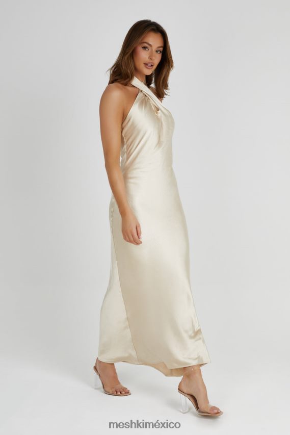 Meshki vestido laura de satén con cuello halter oro ropa H48F8H313