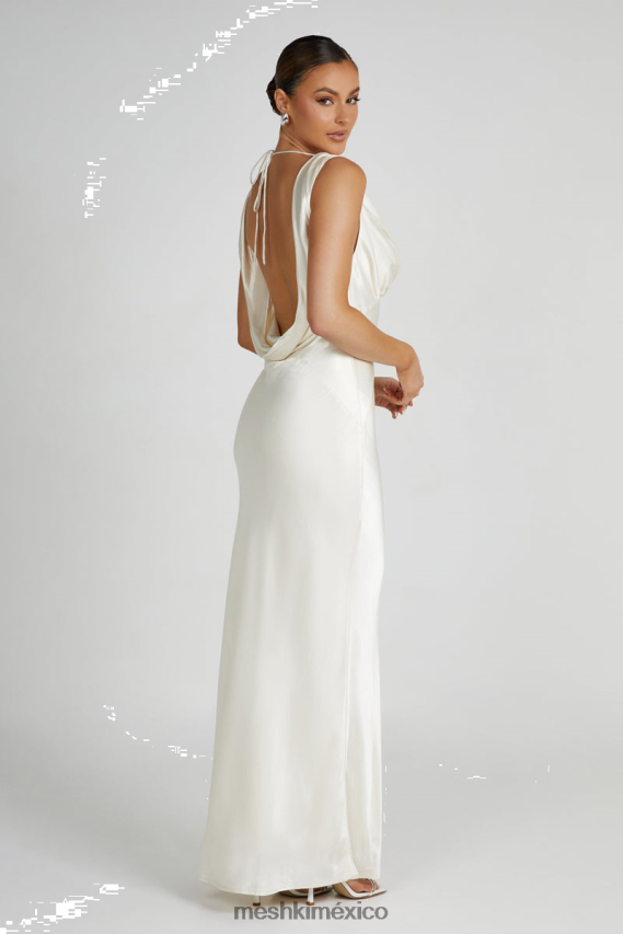 Meshki Angelique Satin Cowl Back Maxi Dress Ivory Clothing H48F8H53