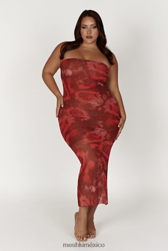 Meshki Aphrodite Strapless Mesh Dress Oversized Rose Print Clothing H48F8H111
