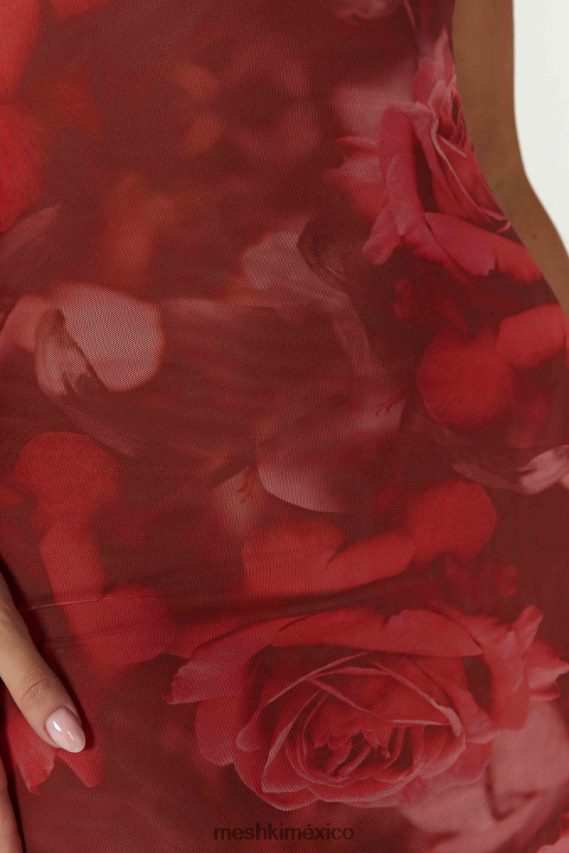 Meshki Aphrodite Strapless Mesh Dress Oversized Rose Print Clothing H48F8H111