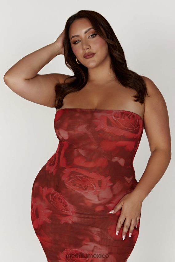 Meshki Aphrodite Strapless Mesh Dress Oversized Rose Print Clothing H48F8H111