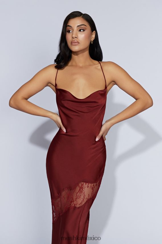 Meshki Chandra Lace Detail Satin Maxi Dress Cherry Chocolate Clothing H48F8H85