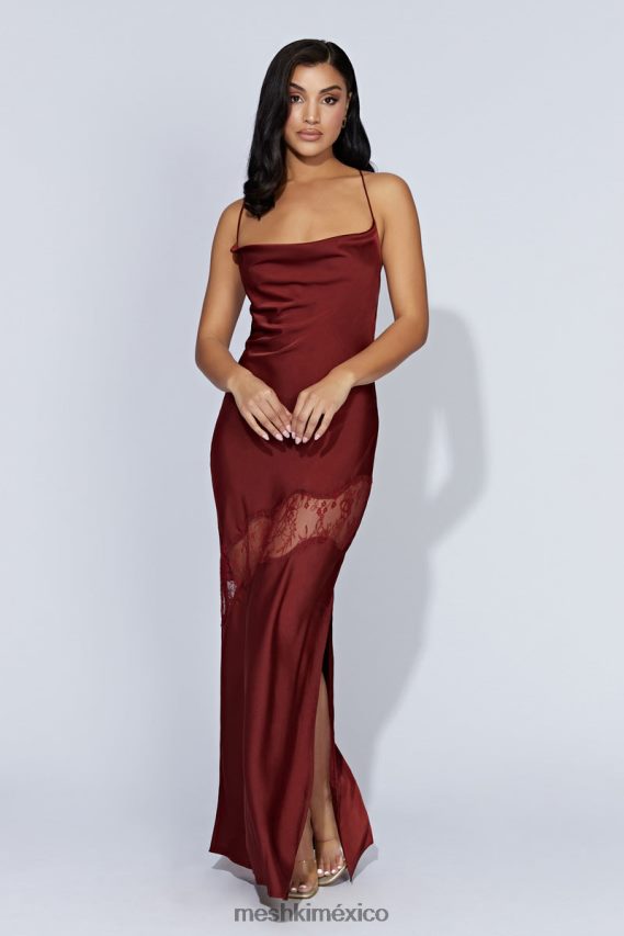 Meshki Chandra Lace Detail Satin Maxi Dress Cherry Chocolate Clothing H48F8H85