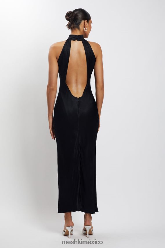Meshki Claire Satin Drape Back Maxi Dress with Split Black Clothing H48F8H101