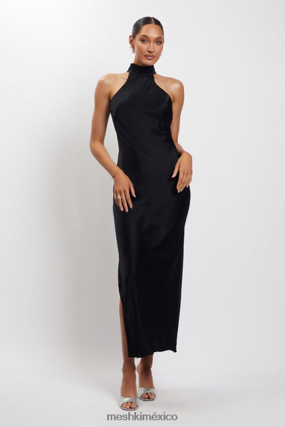 Meshki Claire Satin Drape Back Maxi Dress with Split Black Clothing H48F8H101