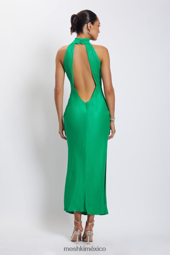Meshki Claire Satin Drape Back Maxi Dress with Split Green Clothing H48F8H37