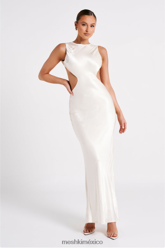 Meshki Electra Satin Cut Out Maxi Dress Ivory Clothing H48F8H59