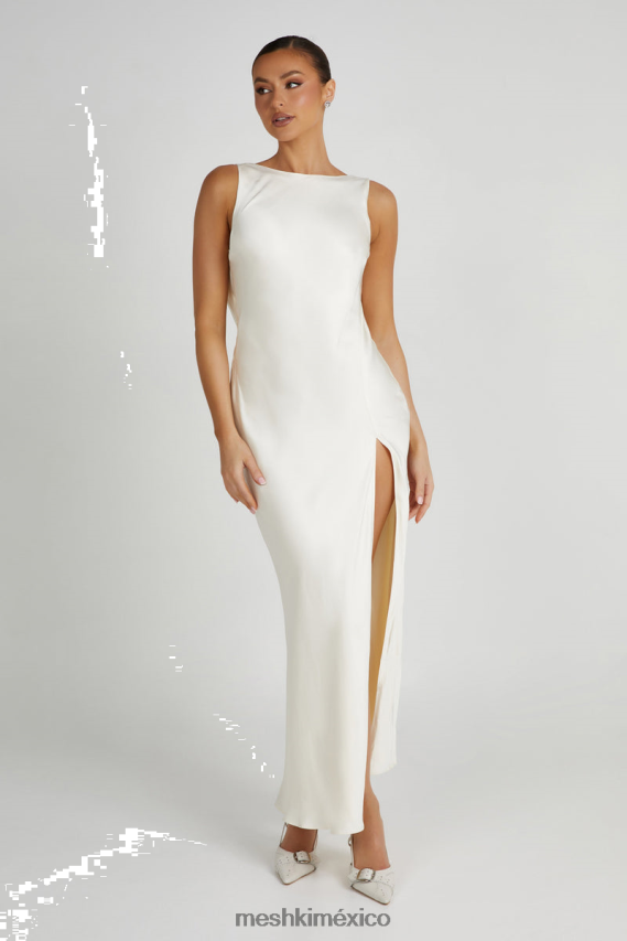 Meshki Gemima Satin Maxi Dress With Split Ivory Clothing H48F8H15