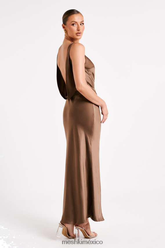 Meshki Gemima Satin Maxi Dress With Split Mocha Clothing H48F8H2
