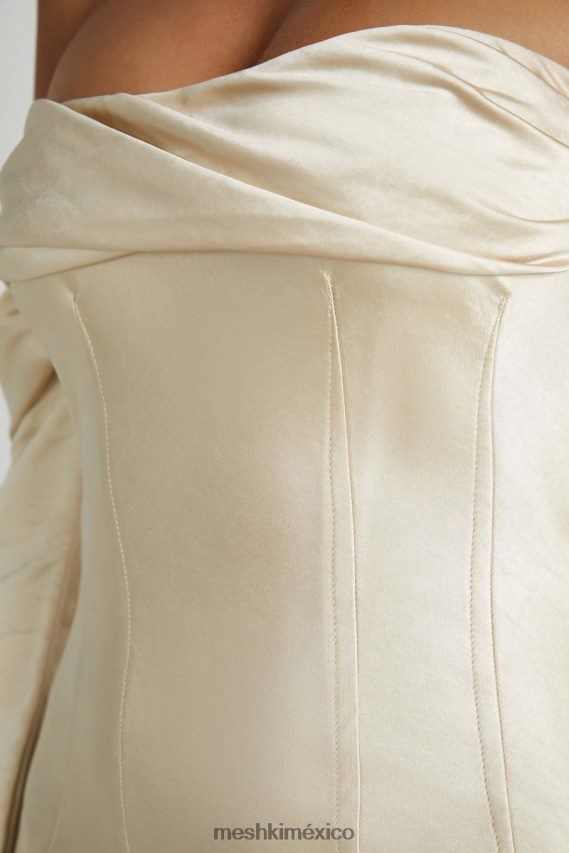 Meshki Giselle Off Shoulder Cowl Neck Maxi Dress Gold Clothing H48F8H120