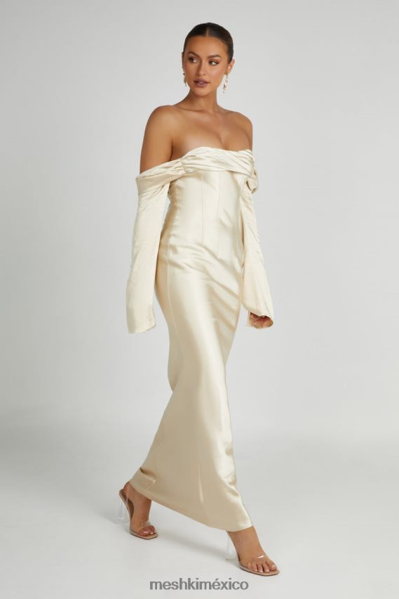 Meshki Giselle Off Shoulder Cowl Neck Maxi Dress Gold Clothing H48F8H120