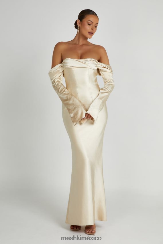 Meshki Giselle Off Shoulder Cowl Neck Maxi Dress Gold Clothing H48F8H120