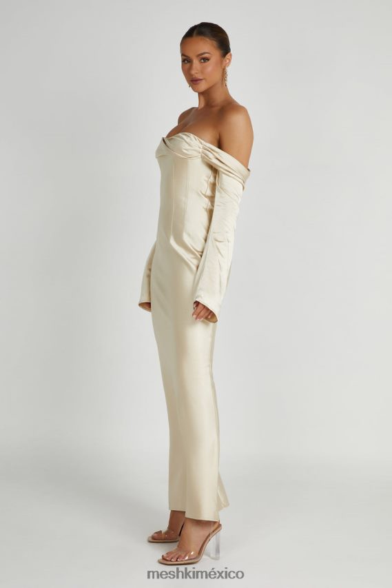 Meshki Giselle Off Shoulder Cowl Neck Maxi Dress Gold Clothing H48F8H120