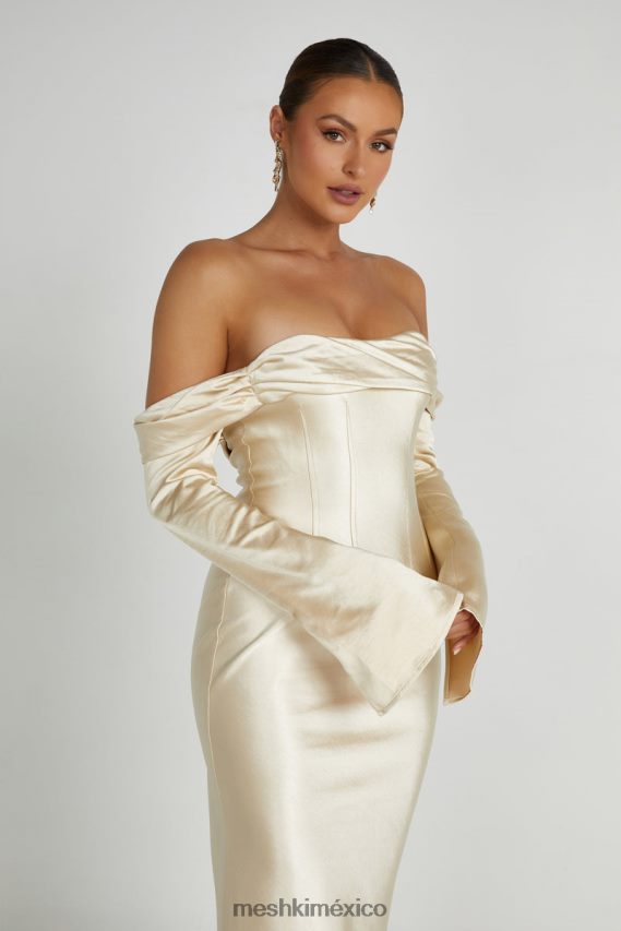 Meshki Giselle Off Shoulder Cowl Neck Maxi Dress Gold Clothing H48F8H120