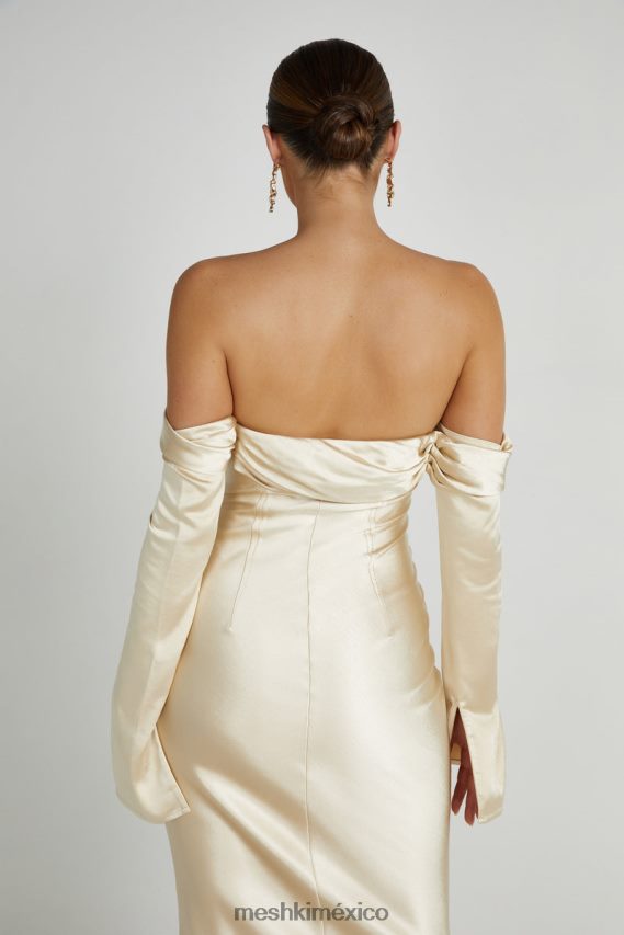 Meshki Giselle Off Shoulder Cowl Neck Maxi Dress Gold Clothing H48F8H120