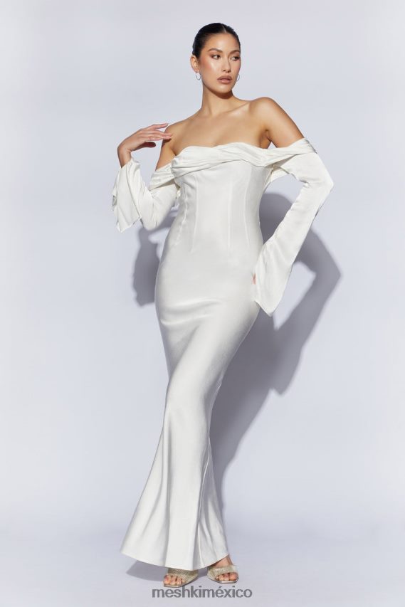 Meshki Giselle Off Shoulder Cowl Neck Maxi Dress White Clothing H48F8H40