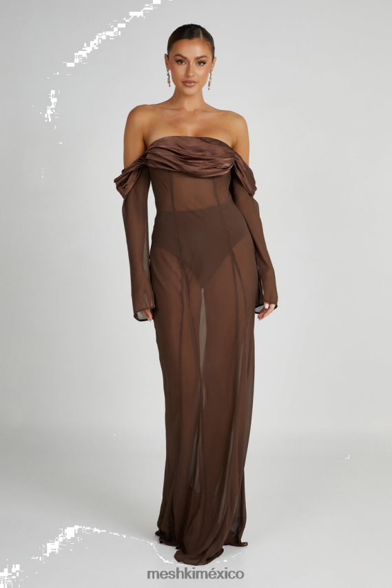 Meshki Ivanna Off Shoulder Chiffon Maxi Dress Mocha Clothing H48F8H51