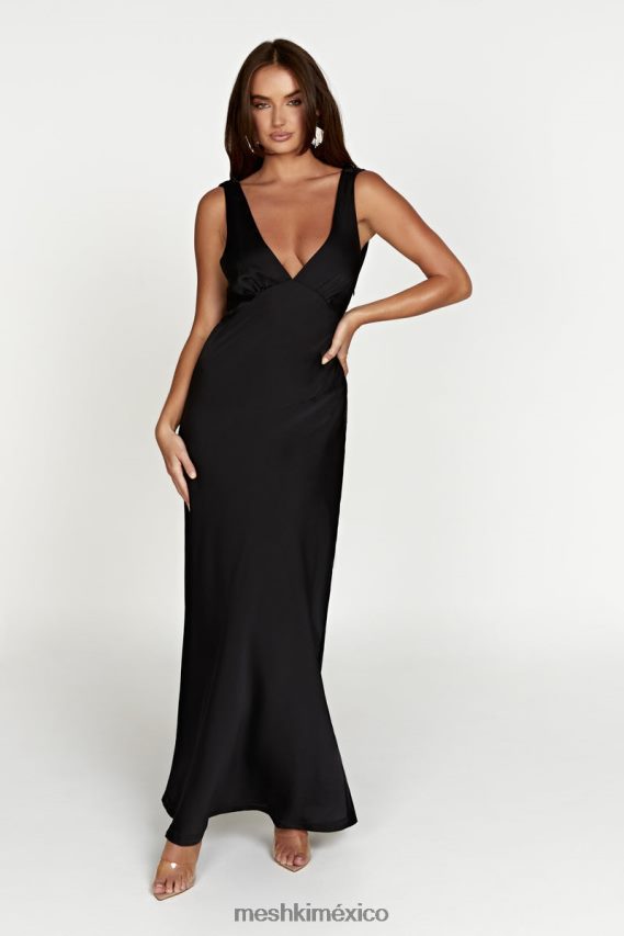 Meshki Nadia Maxi Satin Dress With Back Cowl Black Clothing H48F8H68