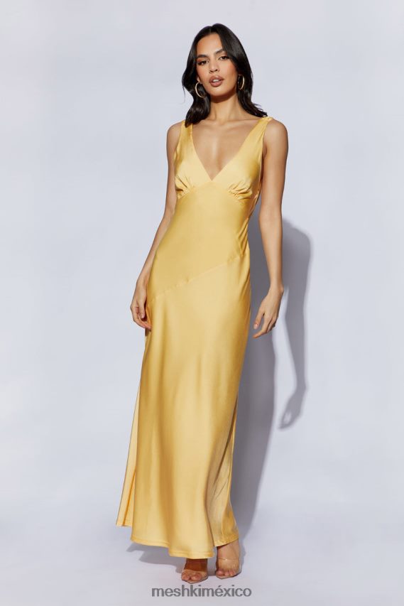 Meshki Nadia Maxi Satin Dress With Back Cowl Lemon Clothing H48F8H11