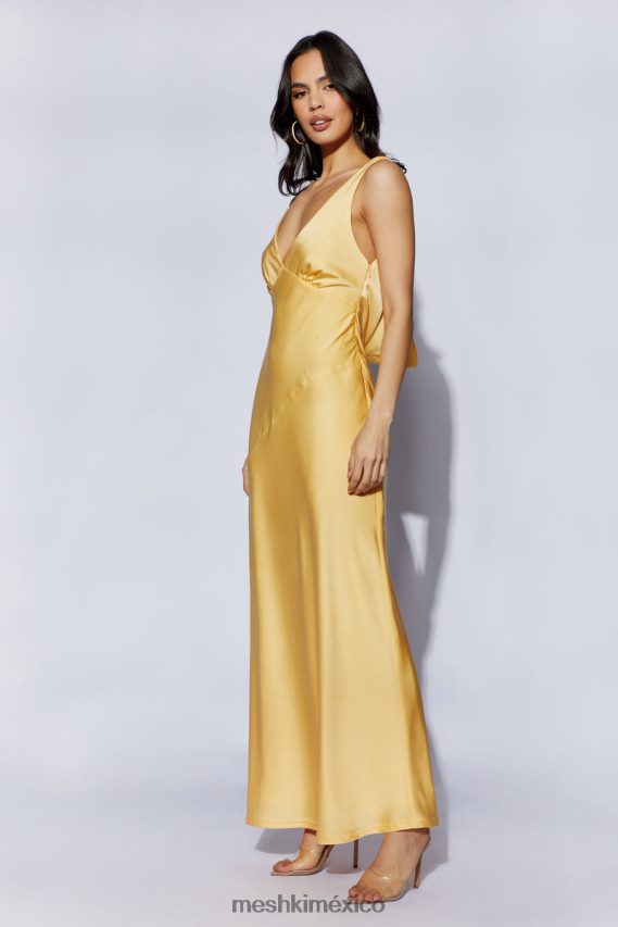 Meshki Nadia Maxi Satin Dress With Back Cowl Lemon Clothing H48F8H11